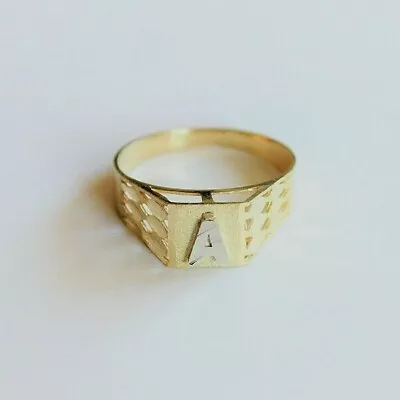 $79.99 • Buy 10K Yellow Gold Alphabet Letter Initial Ring Diamond Cut High Quality Size 4 ~ 8