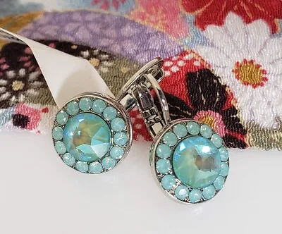MARIANA Pacific Blue Sun-Kissed Sea Green Round Circle Crystal Pavé Earrings • $39