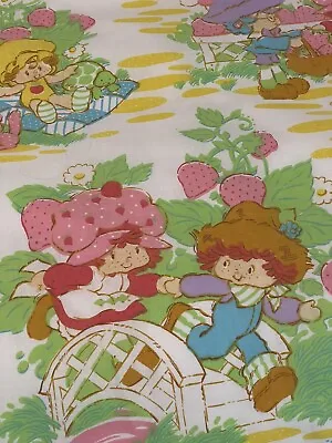 Vintage Strawberry Shortcake 80’s AMERICAN GREETINGS Flat Sheet Market Fabric • $39.95