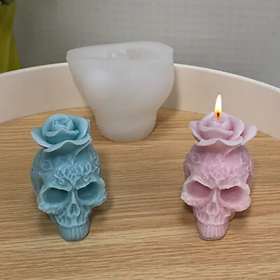 £7.56 • Buy 3D Rose Skull Candle Mold Silicone DIY Making Aroma Soy Wax Halloween Soap Mould