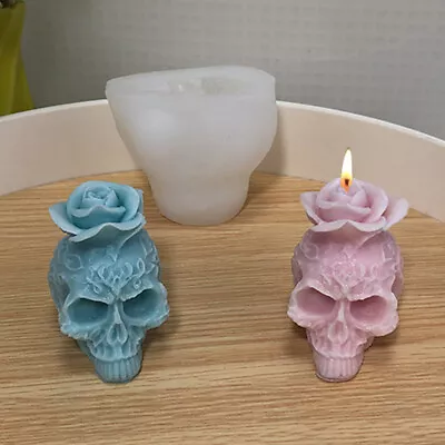 3D Rose Skull Candle Mold Silicone DIY Making Aroma Wax Halloween Soap Mould UK • £8.89