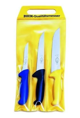 $95 • Buy F Dick ErgoGrip Pro Butcher Coloured Handle 3 Piece Knife Set
