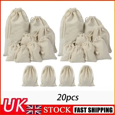 £11.69 • Buy 20x Cotton Cloth Natural Drawstring Bag Laundry Sack Travel Gift Toy Storage Bag