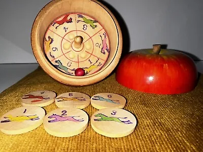 Vtg Rare Wood Apple Game Toy Roulette Horse Racing Steeplechase Occupied Japan • $149.95