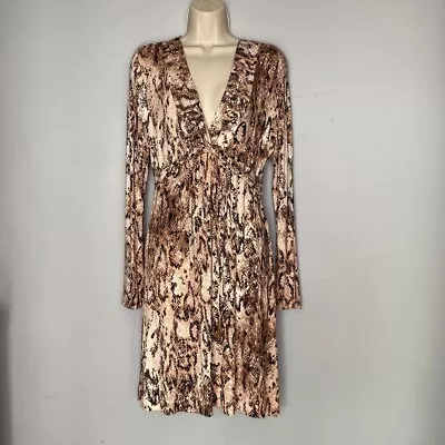 SOMA Dress Snakeskin Empire Waist Beige Brown Braided Waist Size Medium • $20.87