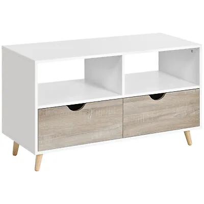 HOMCOM 99cm TV Stand Media Unit Cabinet W/ Shelves Drawers Storage Centre Beige • £69.99