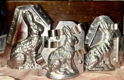 $275 • Buy 3 Antique German Chocolate Rabbit Molds Graduating Sizes