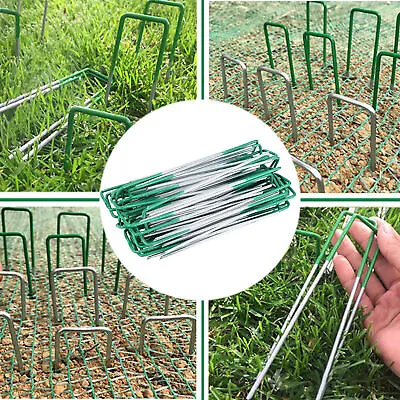 Garden Pegs Ground Pins Heavy Duty Garden Weed Membrane Fabric Tent Turf Hooks • £10.29