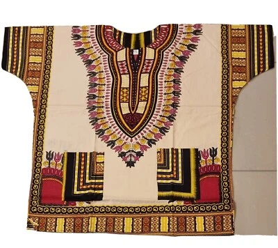 Unisex Dashiki African Tribal Print Caftan Shirt Tan - XXL • £12