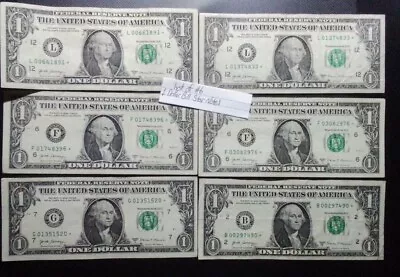 Lot Of 6; $1 Dollar Bill 2017-A Series Star Notes  😃😄 • $40