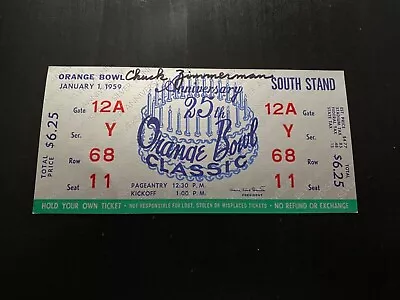 Unused 1959 Orange Bowl College Football Ticket Oklahoma V Syracuse W Su Qb Auto • $175