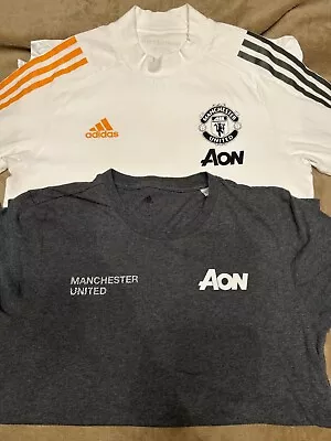 ADIDAS MANCHESTER UNITED MAN UTD T SHIRT X 2 ADULT SIZE SMALL GREY & WHITE Bundl • £16.99