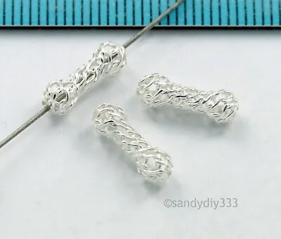 4x BRIGHT STERLING SILVER WIRE NET MESH BONE SPACER BEAD 11.6mm #483 • $3.28