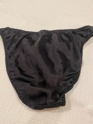 Vintage Cacique Satin String Bikini Black Large • $19.99