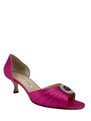 Manolo Blahnik Sedaraby Embellished Satin D'Orsay Pumps Size 10.5 • $325