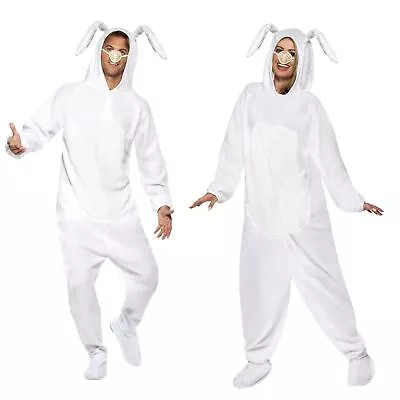 Adult Mens Ladies White Easter Bunny Rabbit Spring Jumpsuit Fancy Dress Costume • £22.31