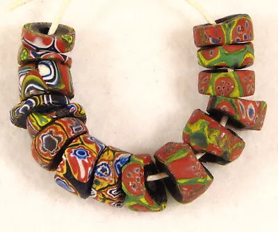 15 Old Venetian Multicolor Glass MILLEFIORI Slice African Trade Beads B • $25.99