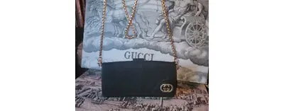 $284 • Buy VINTAGE GUCCI Black Canvas Princy Marmont Chain On Wallet Crossbody Bag