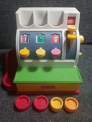 VINTAGE 1994 FISHER-PRICE CASH REGISTER WITH 4 COINS WORKS (bell Does Not) • $9.95