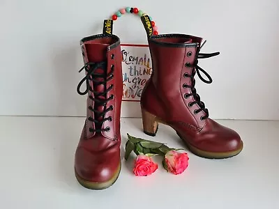 Rare Dr Martens Diva Darcie Cherry Red Heeled Court Boots  UK 4 EU 37 US 6 • £169