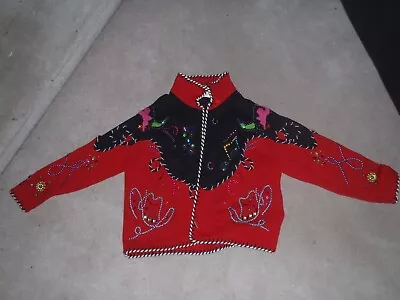 Michael Simon Christmas Bead Western Rockabilly Sweater Embroidered Sz1 FREESHIP • $43.70