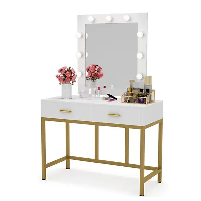 Vanity Table Set With 10 Lighted Large Mirror Makeup Dressing Table Dresser Desk • $132.99