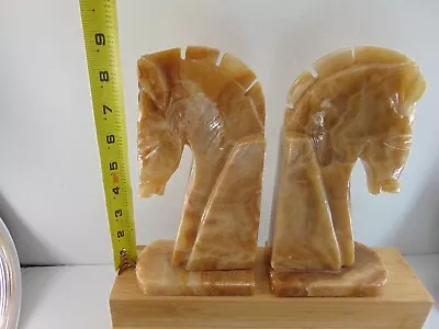 Vintage Pair Carved Marble Onyx Horse Heads Bookends - VINTAGE 1960'S - MEXICO • $20