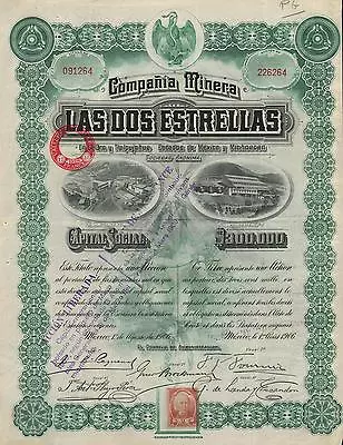 MEXICO LAS DOS ESTRELLAS COMPANY BOND Stock Certificate 1906 • $29.99