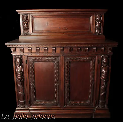 Superb Walnut Carved Figural Cabinet With Hutch. Wow!!! • $3200