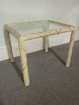 Mid-Century Modern Carved Tree-Formed End Table W/ Glasstop • $395