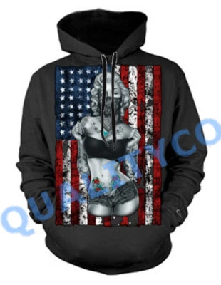 $21.99 • Buy Marilyn Monroe Bandana American Flag Black Hoodie Sweatshirt US USA Sexy Tattoo