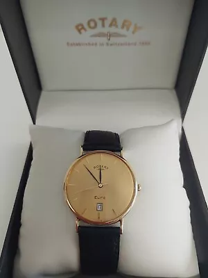 9ct Gold Rotary Mens Quartz Watch In Mint Condition - New Battery Rotary Box  • £249