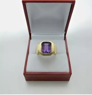 3Ct Emerald Cut Simulated Amethyst Mens Pinky Ring 14k Yellow Gold Plated Silver • $123.25