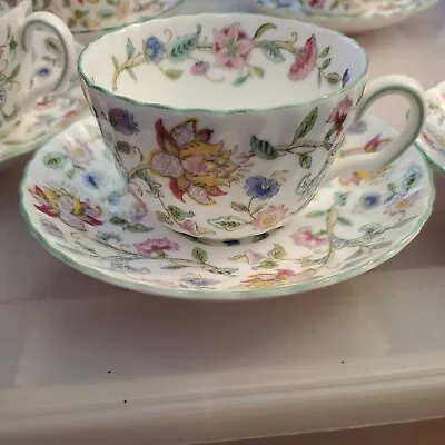 Minton Haddon Hall Green Edge Floral China Tea Cup And Saucer Set England • $19.99