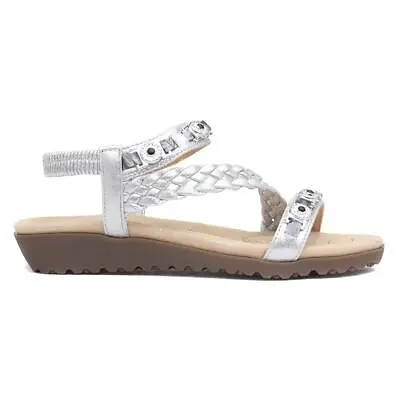 Lilley Womens Sandals Metallic Adults Wedge Silver Gems Strappy Skylar SIZE • £14.99