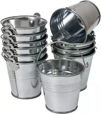 12 Pack Mini Metal Buckets With Handles Small Galvanized Tin Pails For Party Fa • $15.67