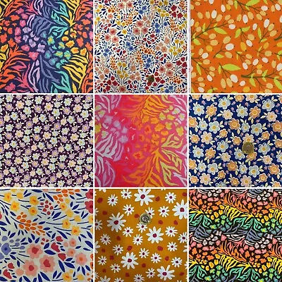POLYCOTTON FABRIC - BRIGHT FLORALS - 44 /112cm By The Metre - Craft Dressmaking • £4