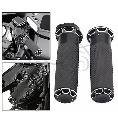 $24.98 • Buy 1  CNC Black Handle Bar Hand Grips For Harley Dyna Super Wide Glide V-Rod Muscle