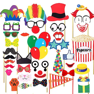 36PCS Circus Clown Birthday Party Masks Photo Booth Props Mustache On A Stick • $6.99