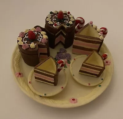 1994 Cute Holiday Chocolate Cake Candy Cane Mini Tea Set W/Tray & Original Box • $14.99