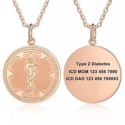 Personalized Medical Alert ID Necklace Round Dog Tag Pendant Emergency Survival • $10.69