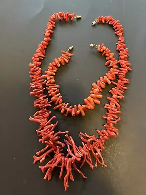 Vintage Natural Branch Red Coral Necklace And Bracelet Form Mediterranean Sea  • $150