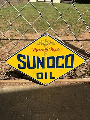 Vintage Porcelain Sunoco Oil Mercury Made Gas And Oil Sign • $20.50