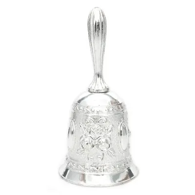 NEW Silver Color Floral Altar Bell 4.5  Small Altar  Or Desk Chime Vintage Style • $17.49