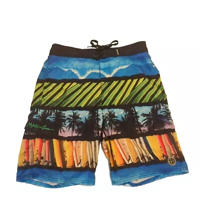 Maui And Sons Men's Board Shorts 32 34 Medium  Multicolor Fast Drying Surf Beach • $13.99