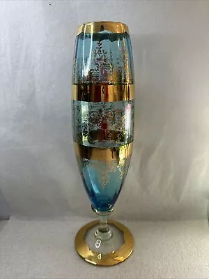 Murano Italian Hand Blown Venetian Blue Vase 17  • $79.95