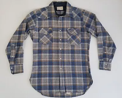 Vintage Pendleton Flannel Shirt Mens Medium Blue 1970s Shadow Plaid  • $44.99