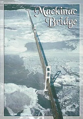 Aerial View Of The Mackinac Bridge Michigan WinterIce + Snow On Lake Postcard • $1.99