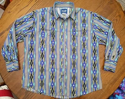 Wrangler Western Shirt Sz XXL Long Sleeve Snap Pearl Southwest Gray Turquoise  • $25