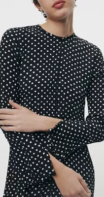 Zara Size L Creased Midi Polka Dot Dress Black Bnwt 8791/054 • £25